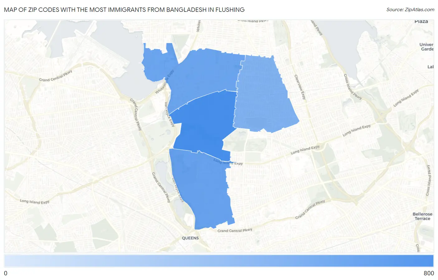 Zip Codes with the Most Immigrants from Bangladesh in Flushing Map