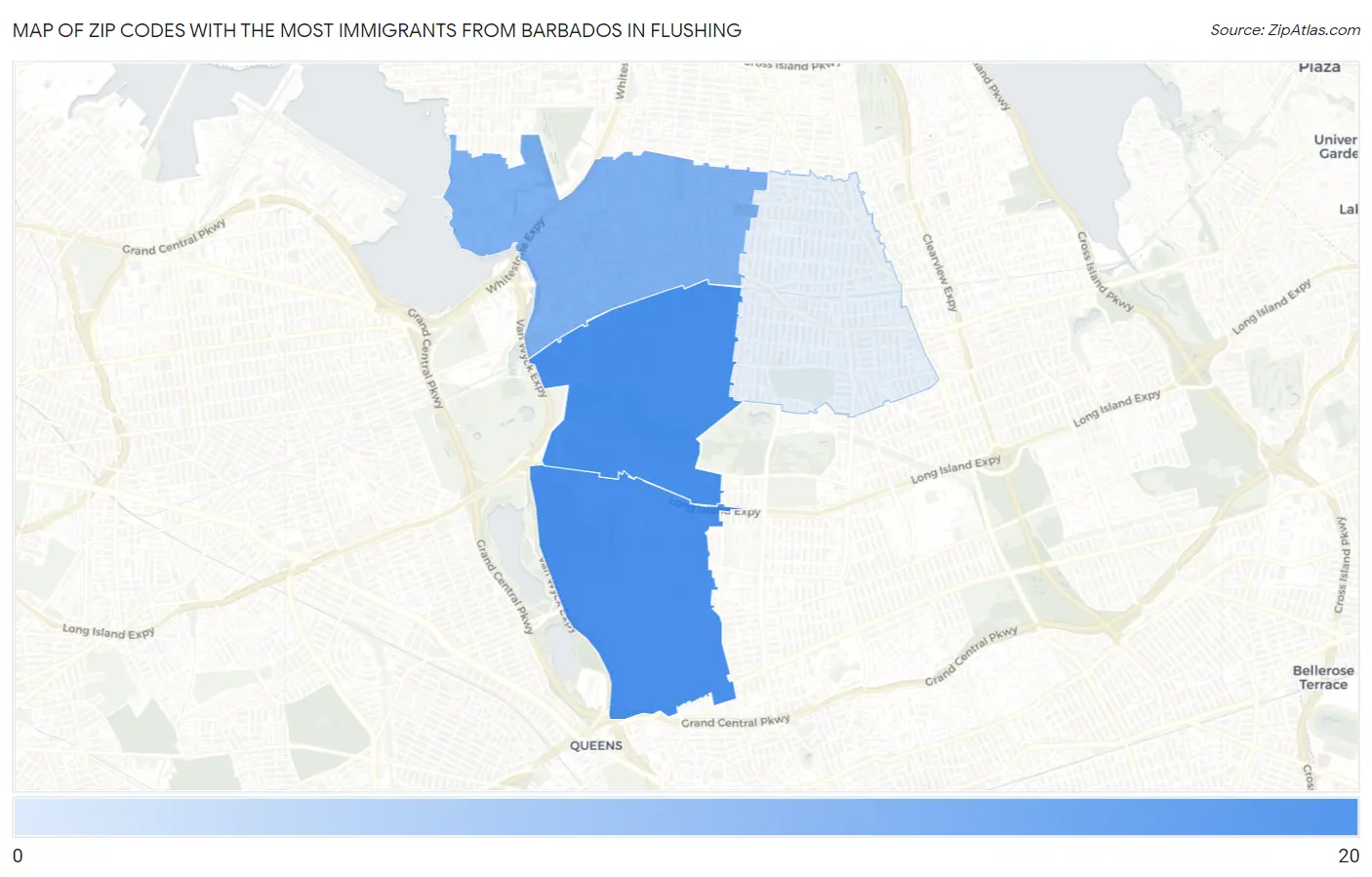 Zip Codes with the Most Immigrants from Barbados in Flushing Map