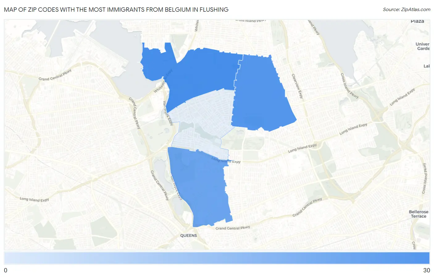 Zip Codes with the Most Immigrants from Belgium in Flushing Map