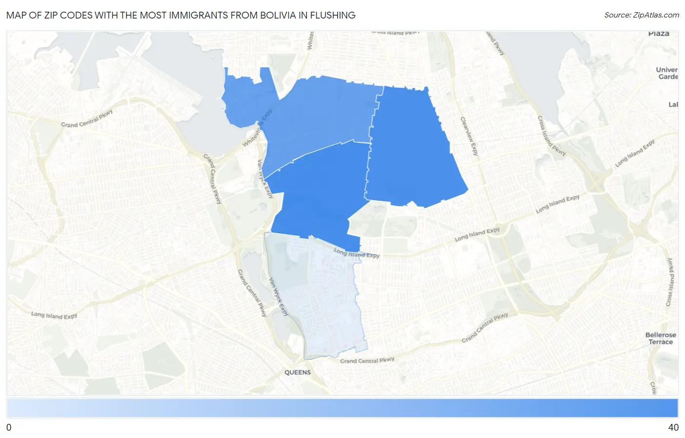 Zip Codes with the Most Immigrants from Bolivia in Flushing Map