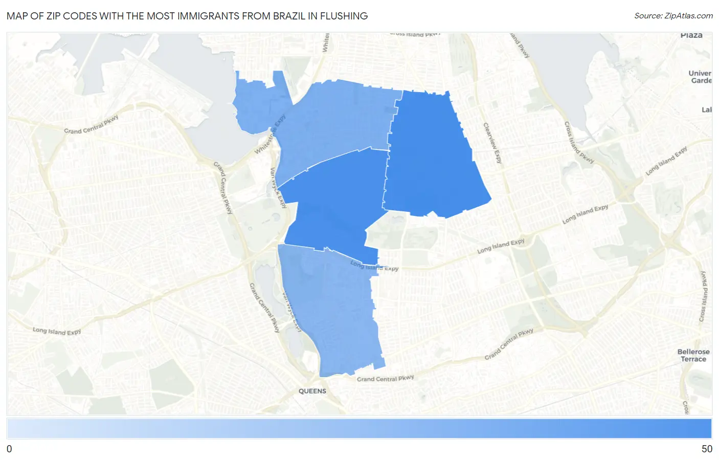 Zip Codes with the Most Immigrants from Brazil in Flushing Map