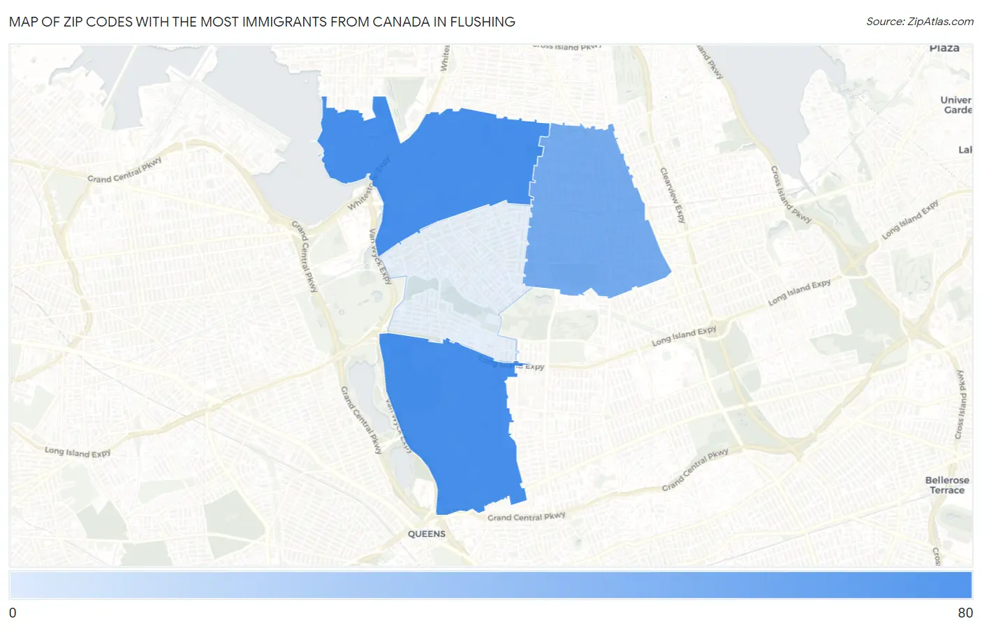Zip Codes with the Most Immigrants from Canada in Flushing Map