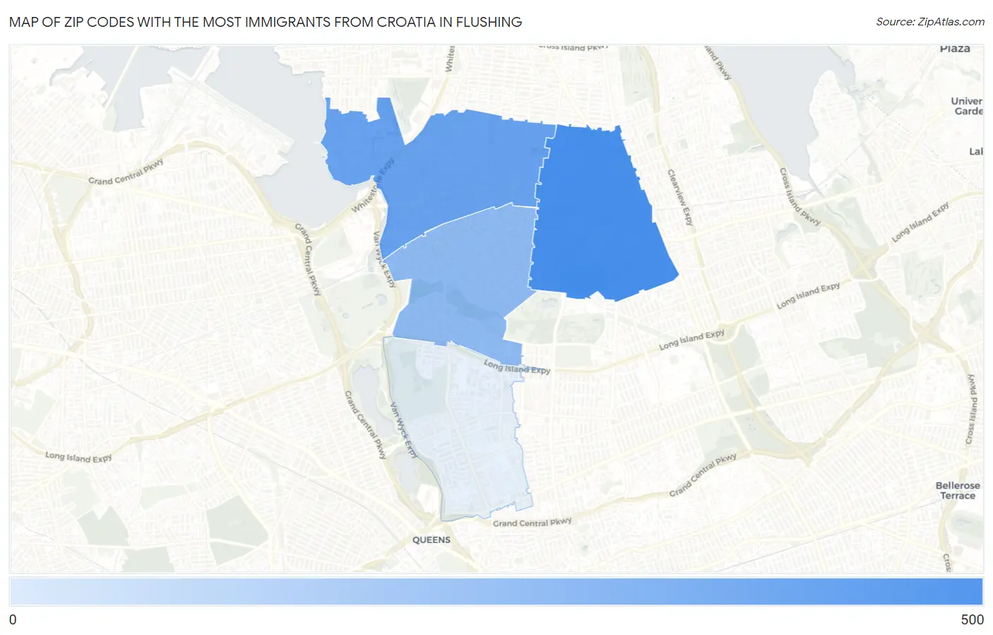 Zip Codes with the Most Immigrants from Croatia in Flushing Map