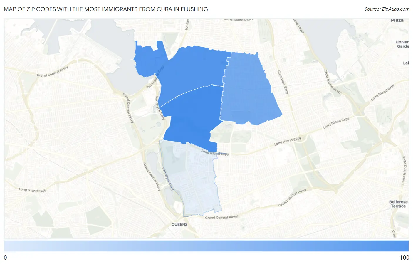 Zip Codes with the Most Immigrants from Cuba in Flushing Map
