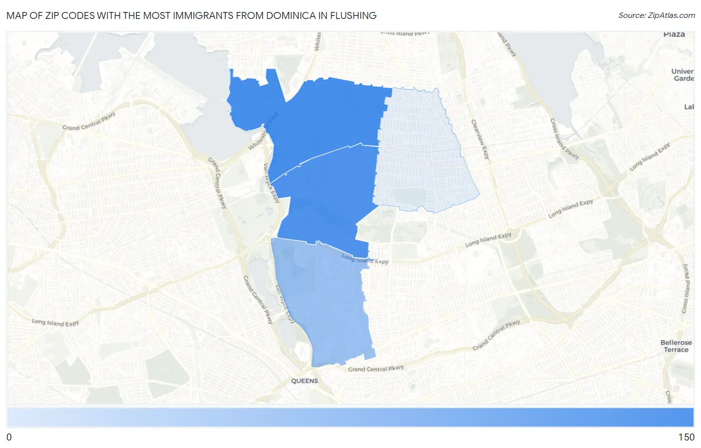 Zip Codes with the Most Immigrants from Dominica in Flushing Map