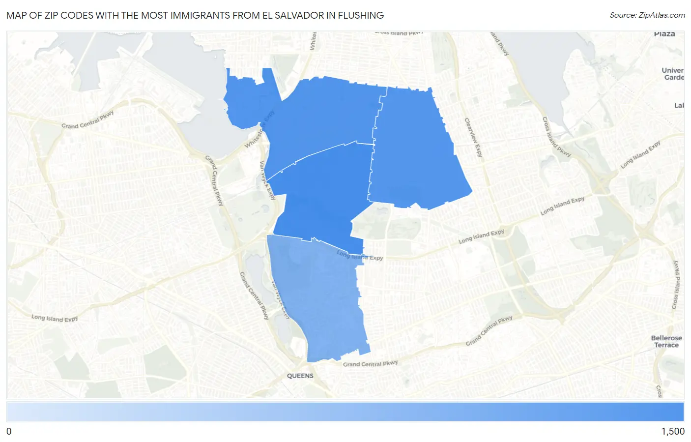 Zip Codes with the Most Immigrants from El Salvador in Flushing Map