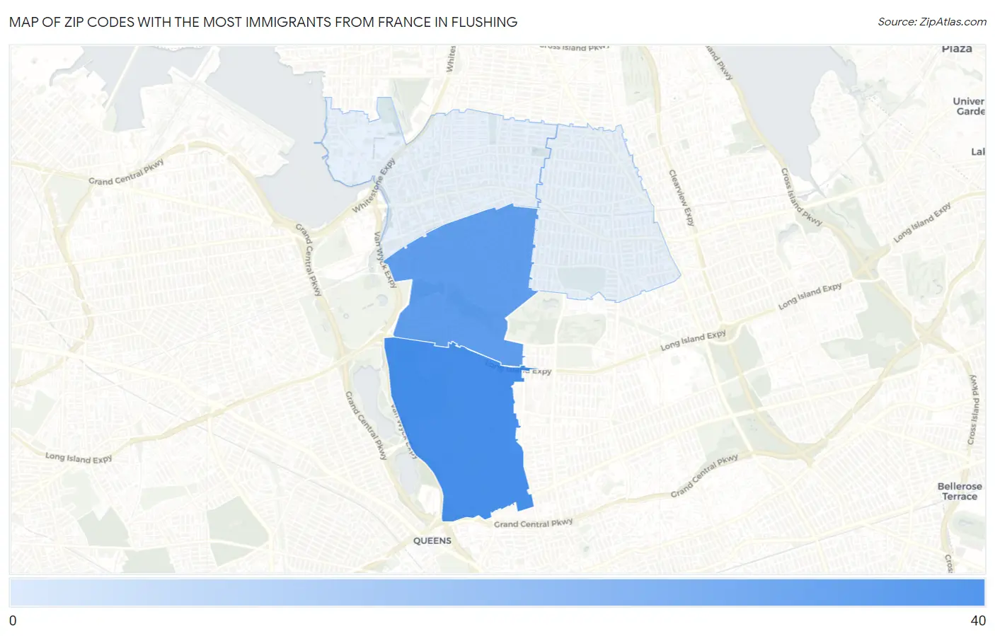 Zip Codes with the Most Immigrants from France in Flushing Map