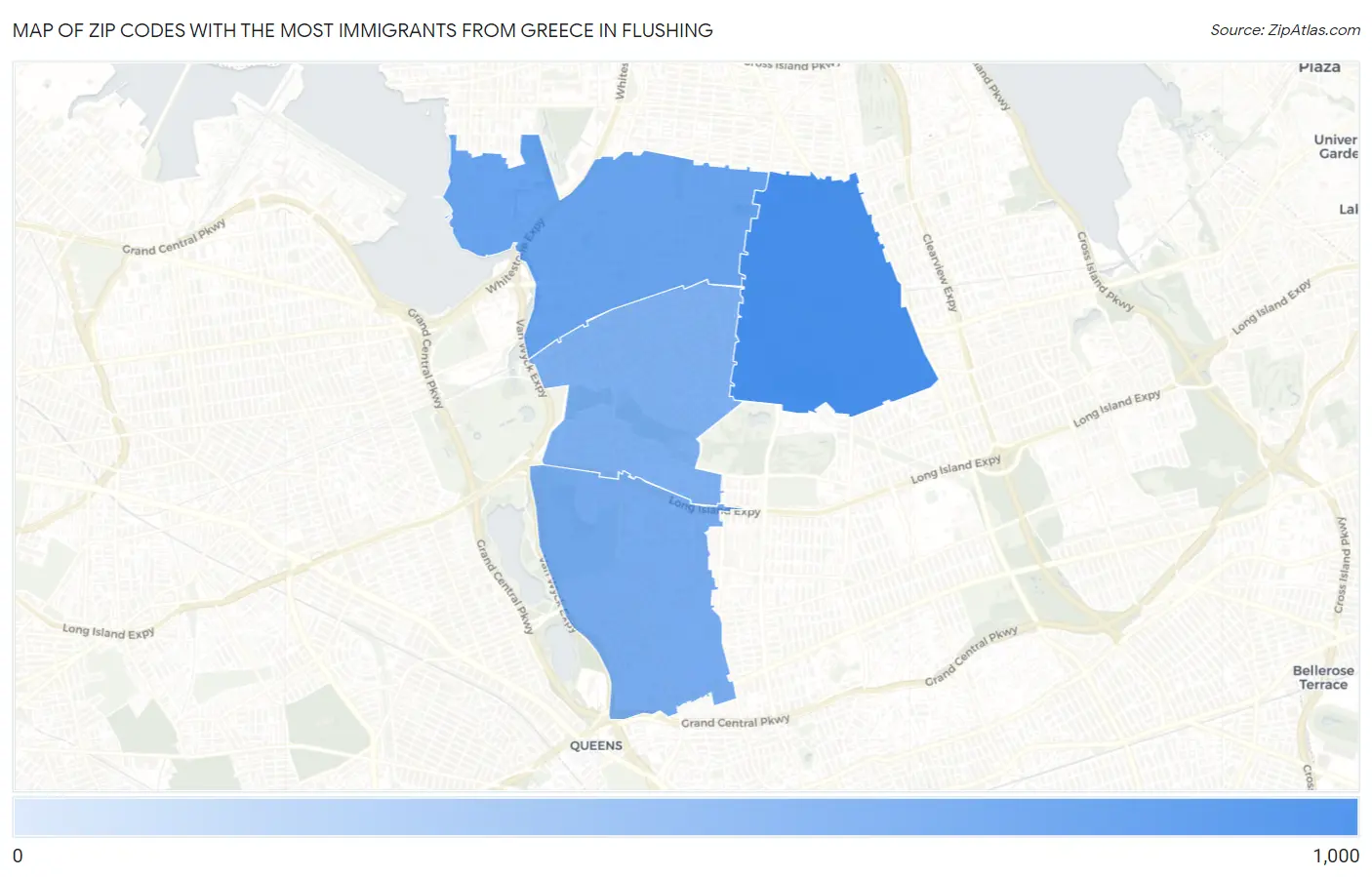 Zip Codes with the Most Immigrants from Greece in Flushing Map