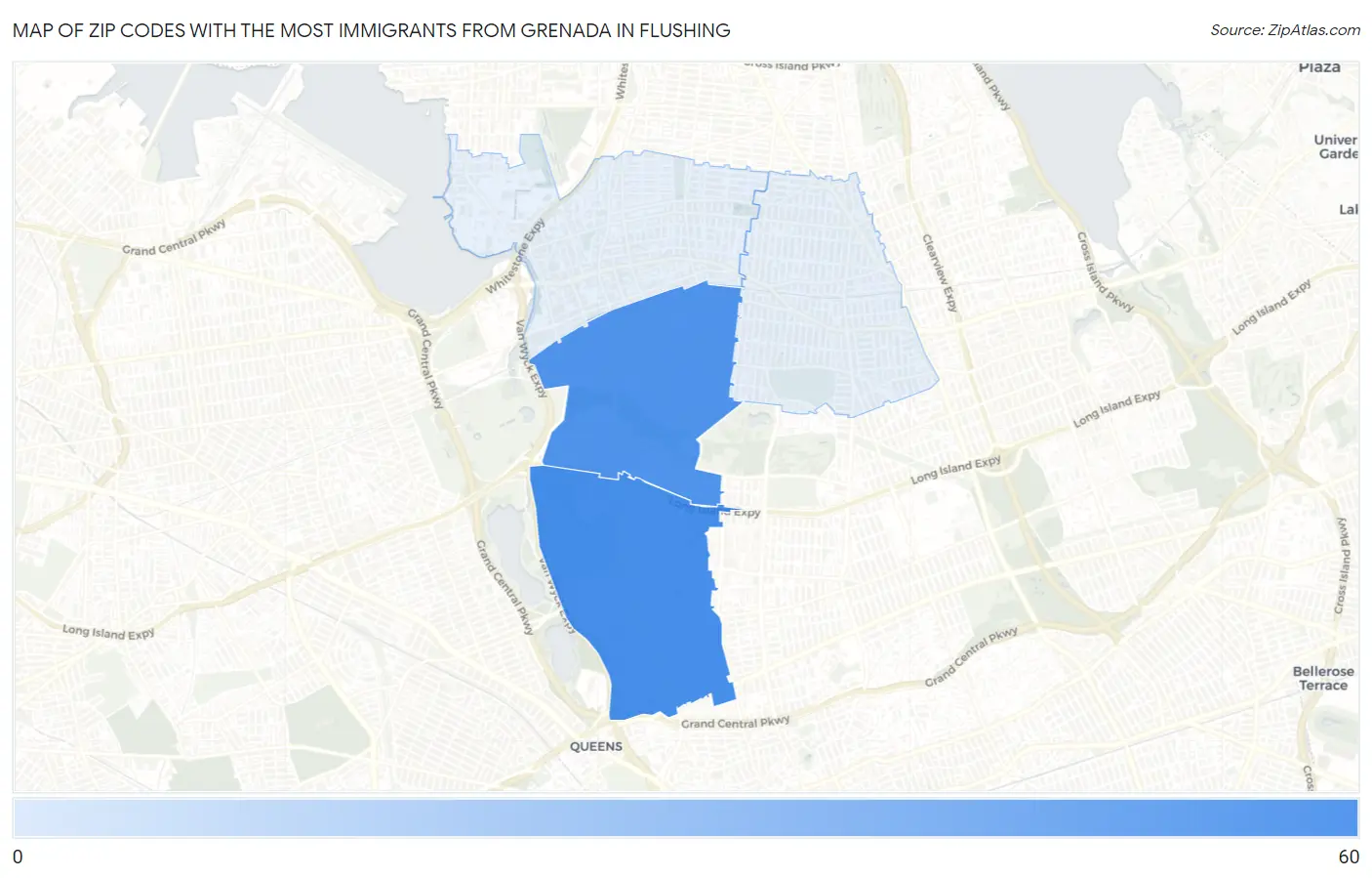 Zip Codes with the Most Immigrants from Grenada in Flushing Map