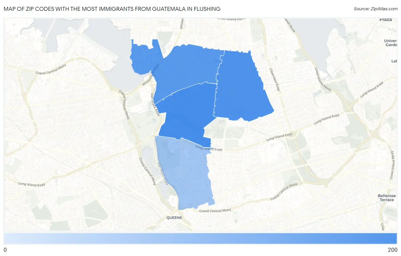 Zip Codes with the Most Immigrants from Guatemala in Flushing Map