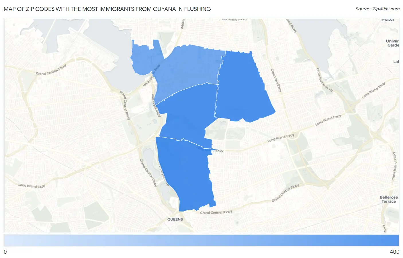 Zip Codes with the Most Immigrants from Guyana in Flushing Map