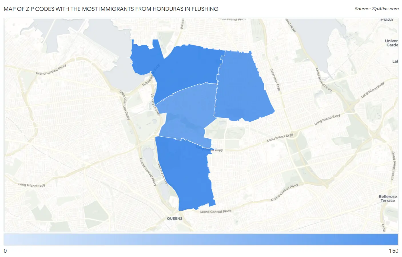 Zip Codes with the Most Immigrants from Honduras in Flushing Map