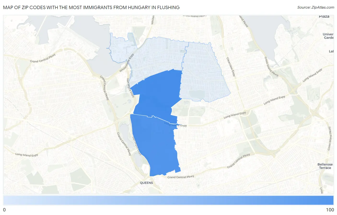 Zip Codes with the Most Immigrants from Hungary in Flushing Map