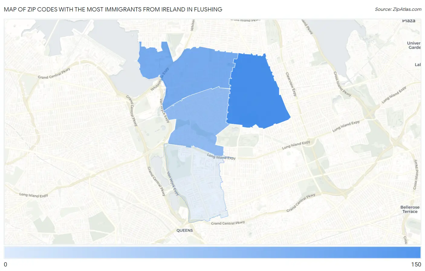 Zip Codes with the Most Immigrants from Ireland in Flushing Map
