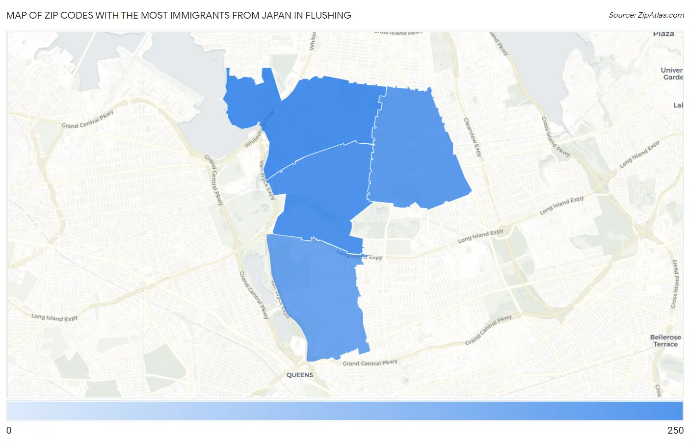 Zip Codes with the Most Immigrants from Japan in Flushing Map