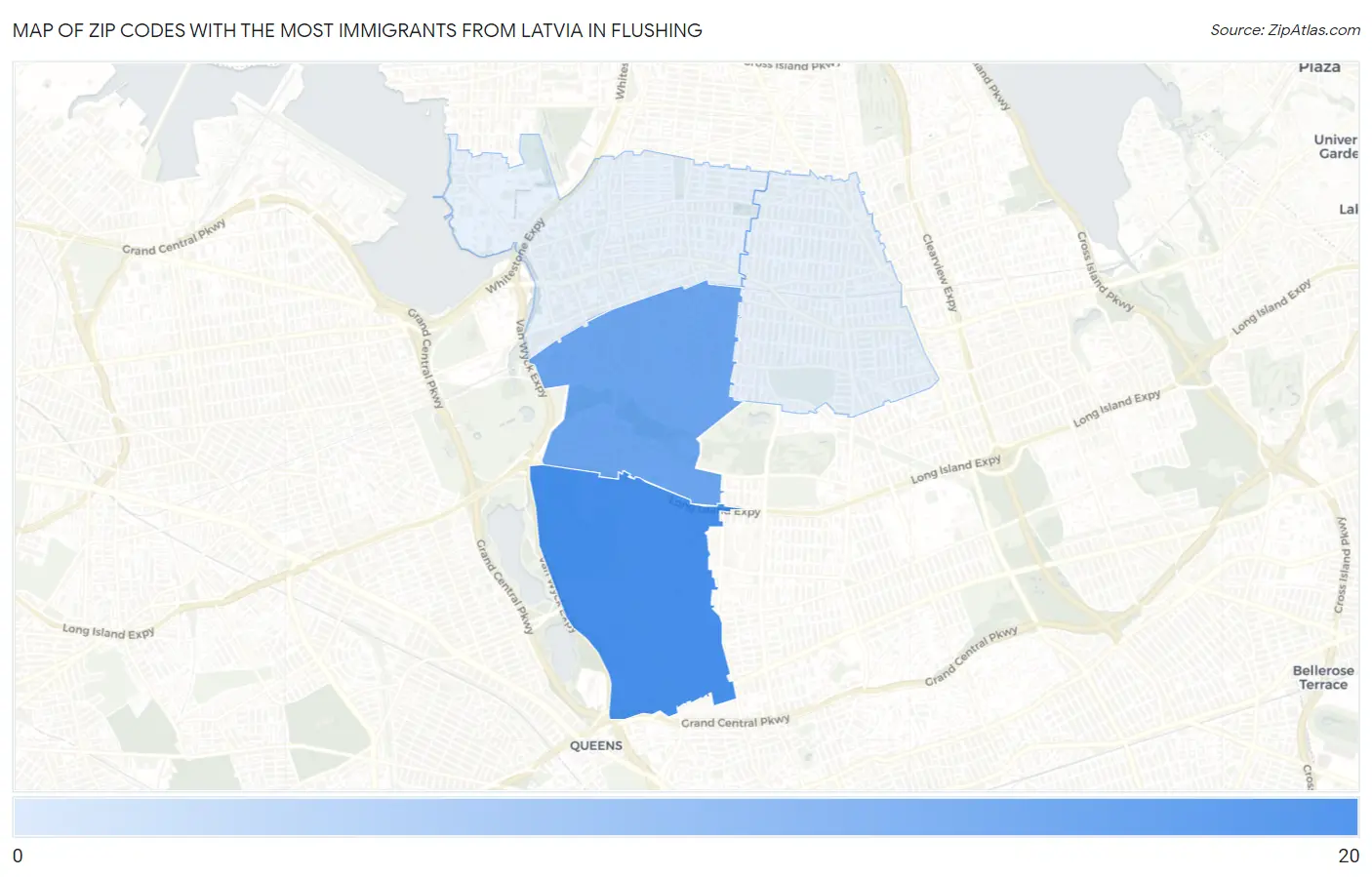 Zip Codes with the Most Immigrants from Latvia in Flushing Map