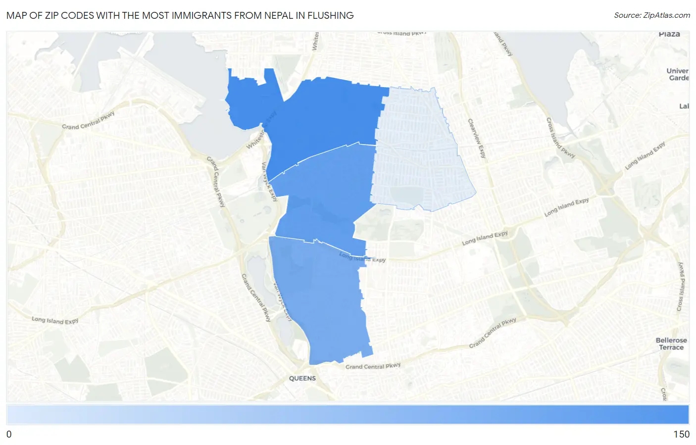 Zip Codes with the Most Immigrants from Nepal in Flushing Map