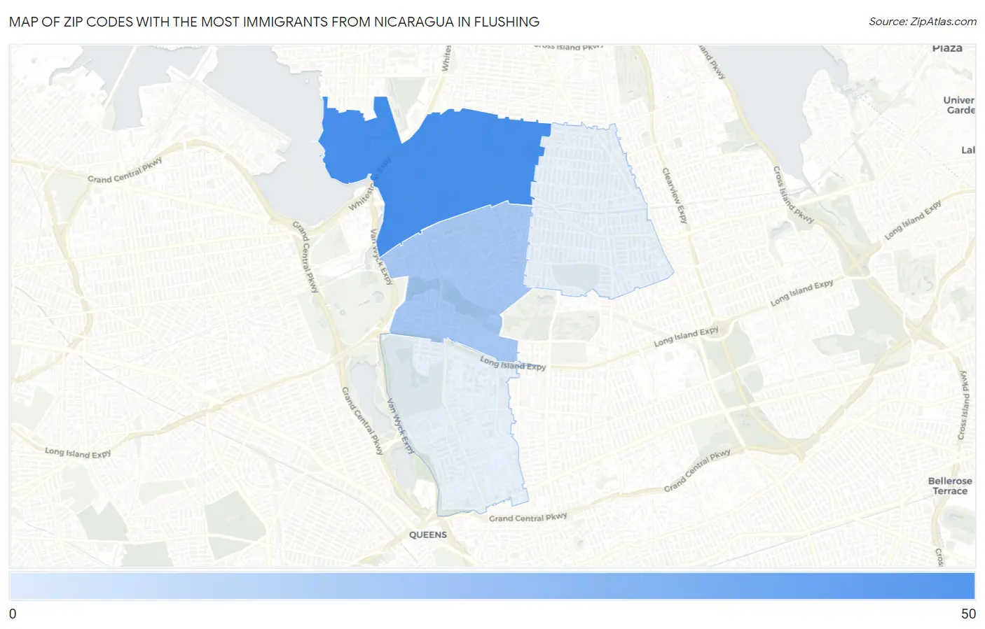 Zip Codes with the Most Immigrants from Nicaragua in Flushing Map