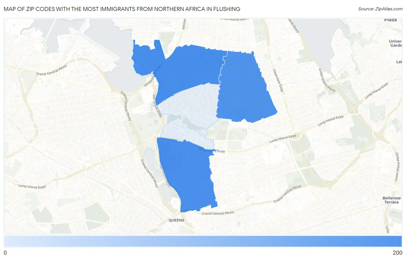 Zip Codes with the Most Immigrants from Northern Africa in Flushing Map