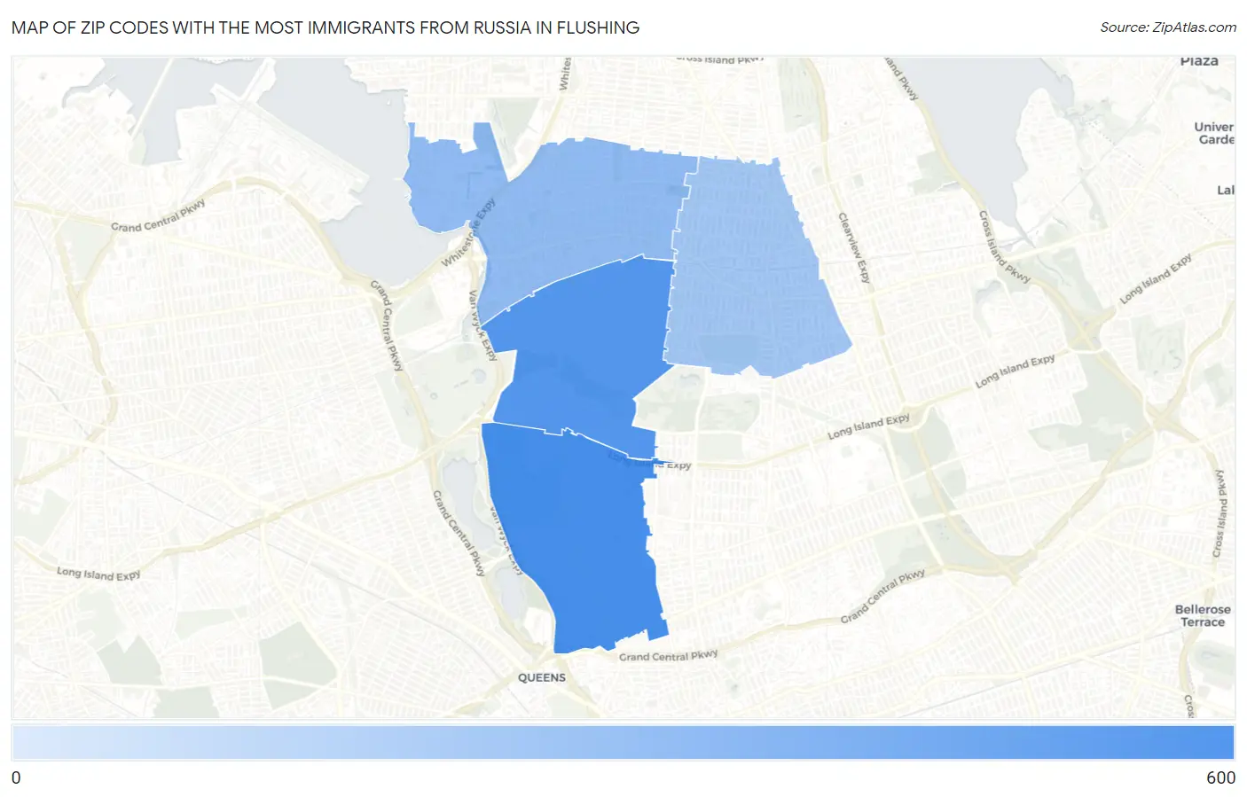 Zip Codes with the Most Immigrants from Russia in Flushing Map