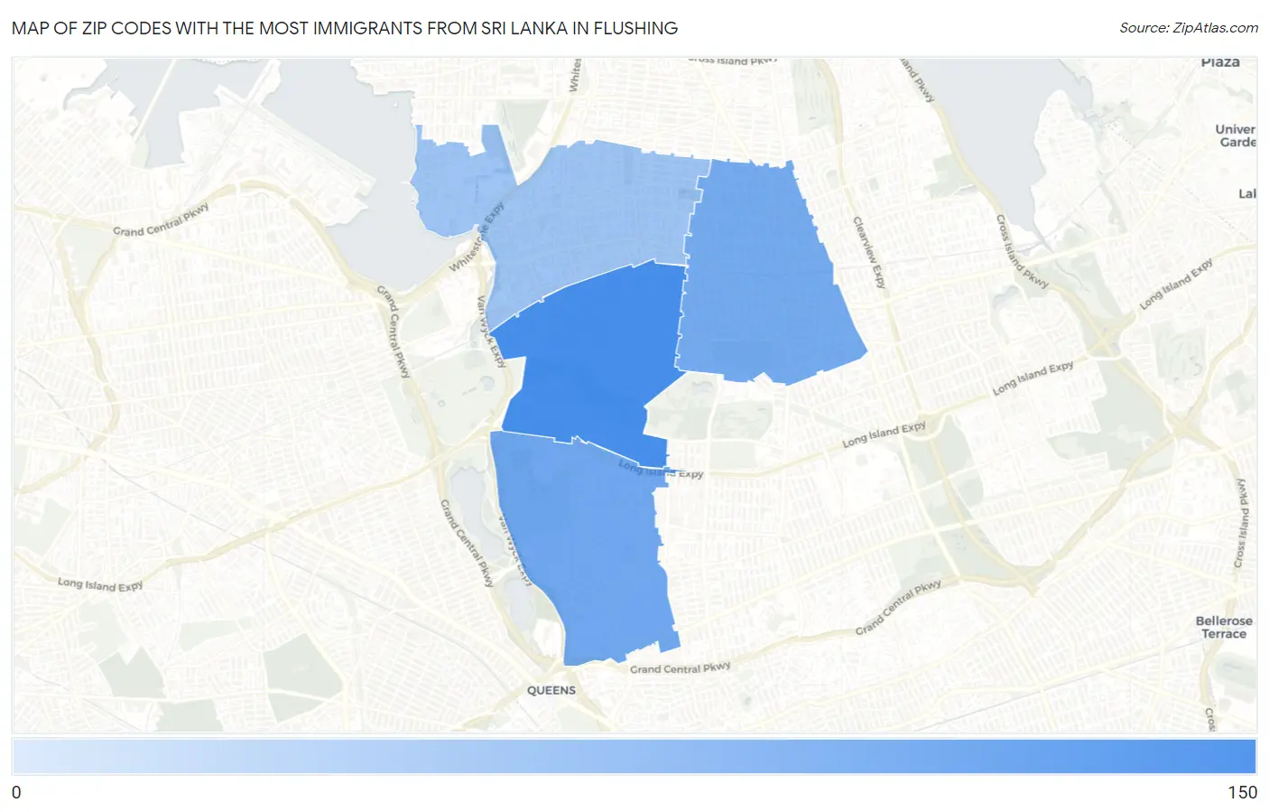 Zip Codes with the Most Immigrants from Sri Lanka in Flushing Map