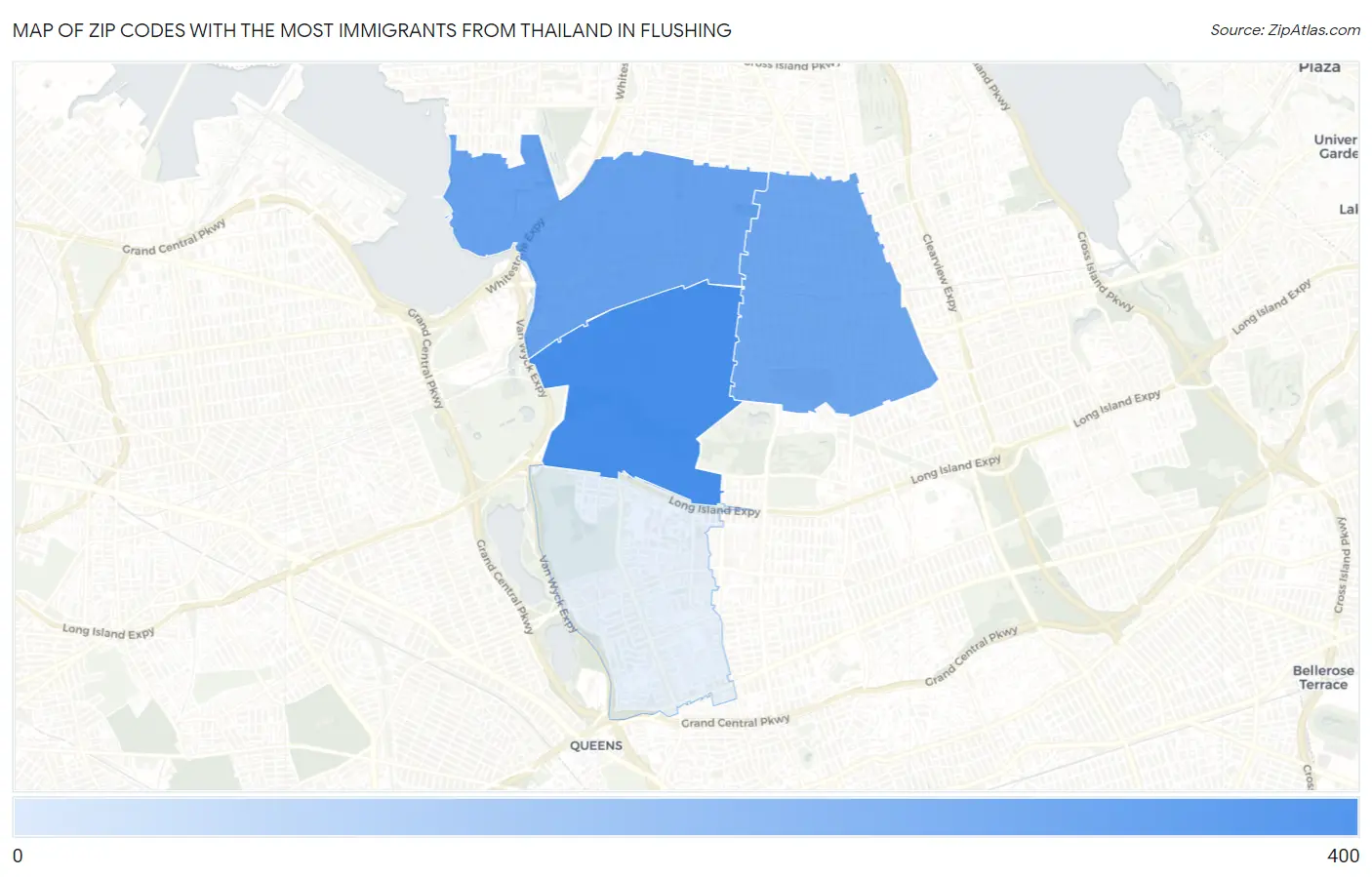 Zip Codes with the Most Immigrants from Thailand in Flushing Map
