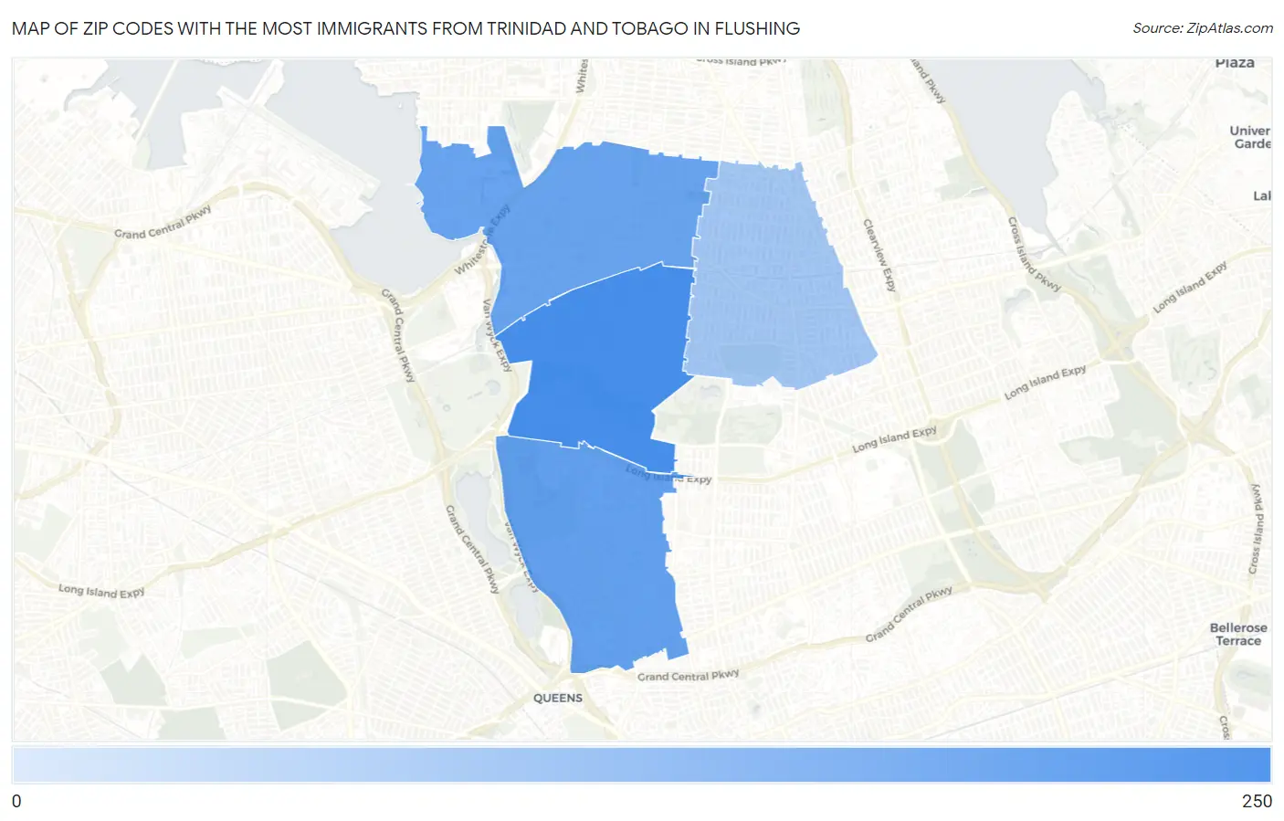 Zip Codes with the Most Immigrants from Trinidad and Tobago in Flushing Map