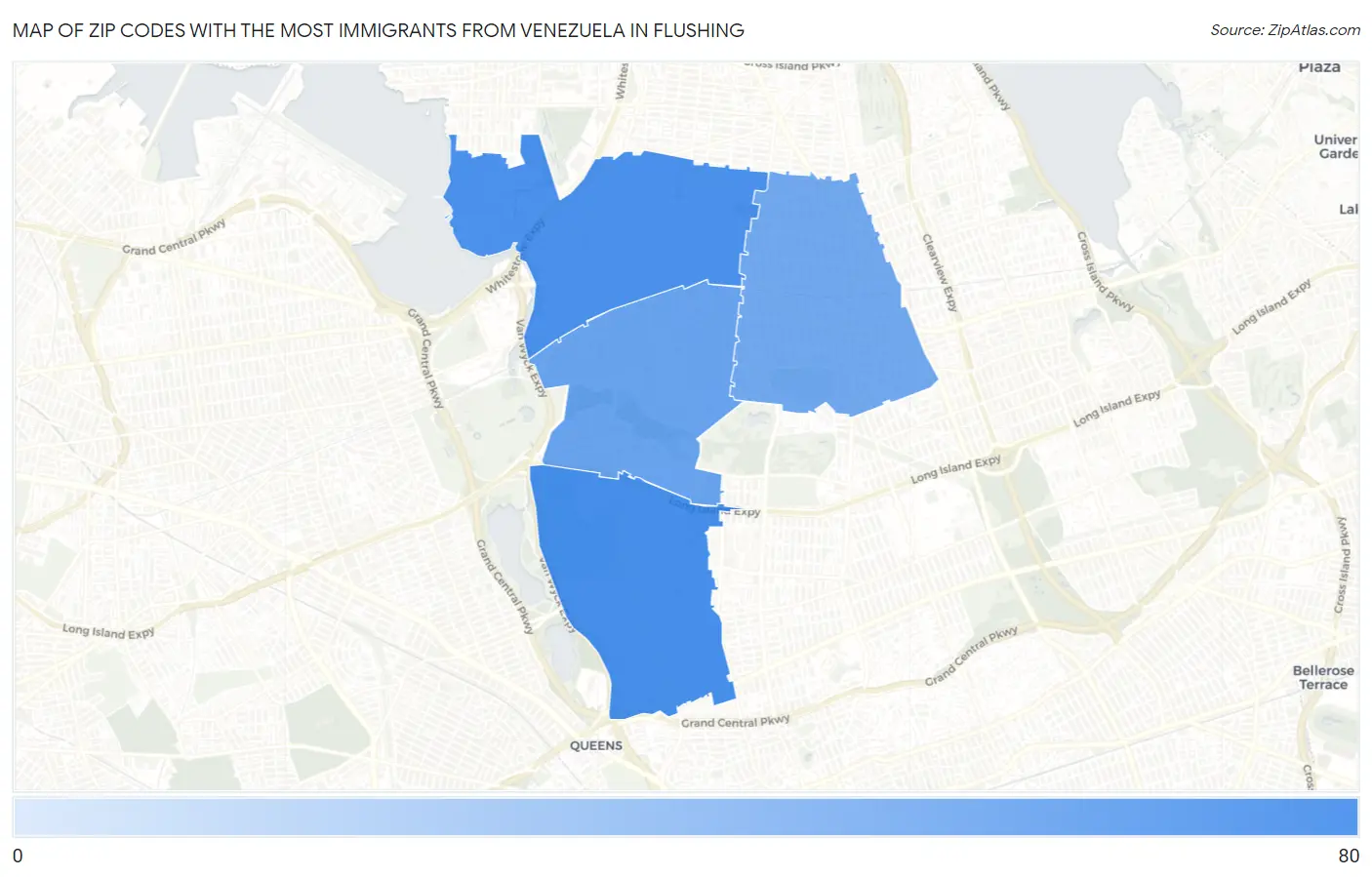 Zip Codes with the Most Immigrants from Venezuela in Flushing Map