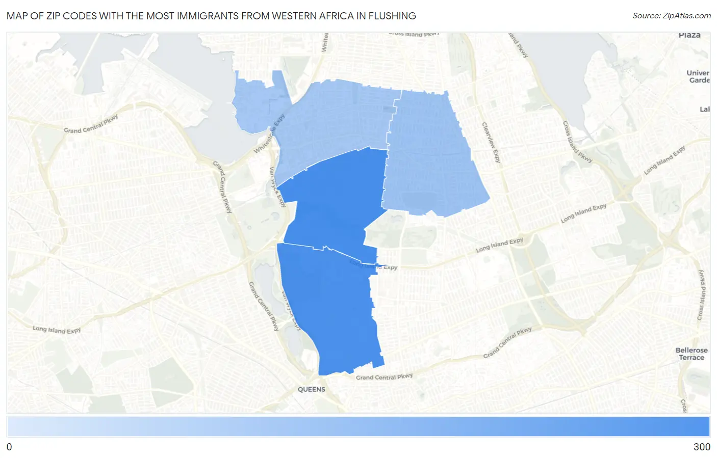 Zip Codes with the Most Immigrants from Western Africa in Flushing Map
