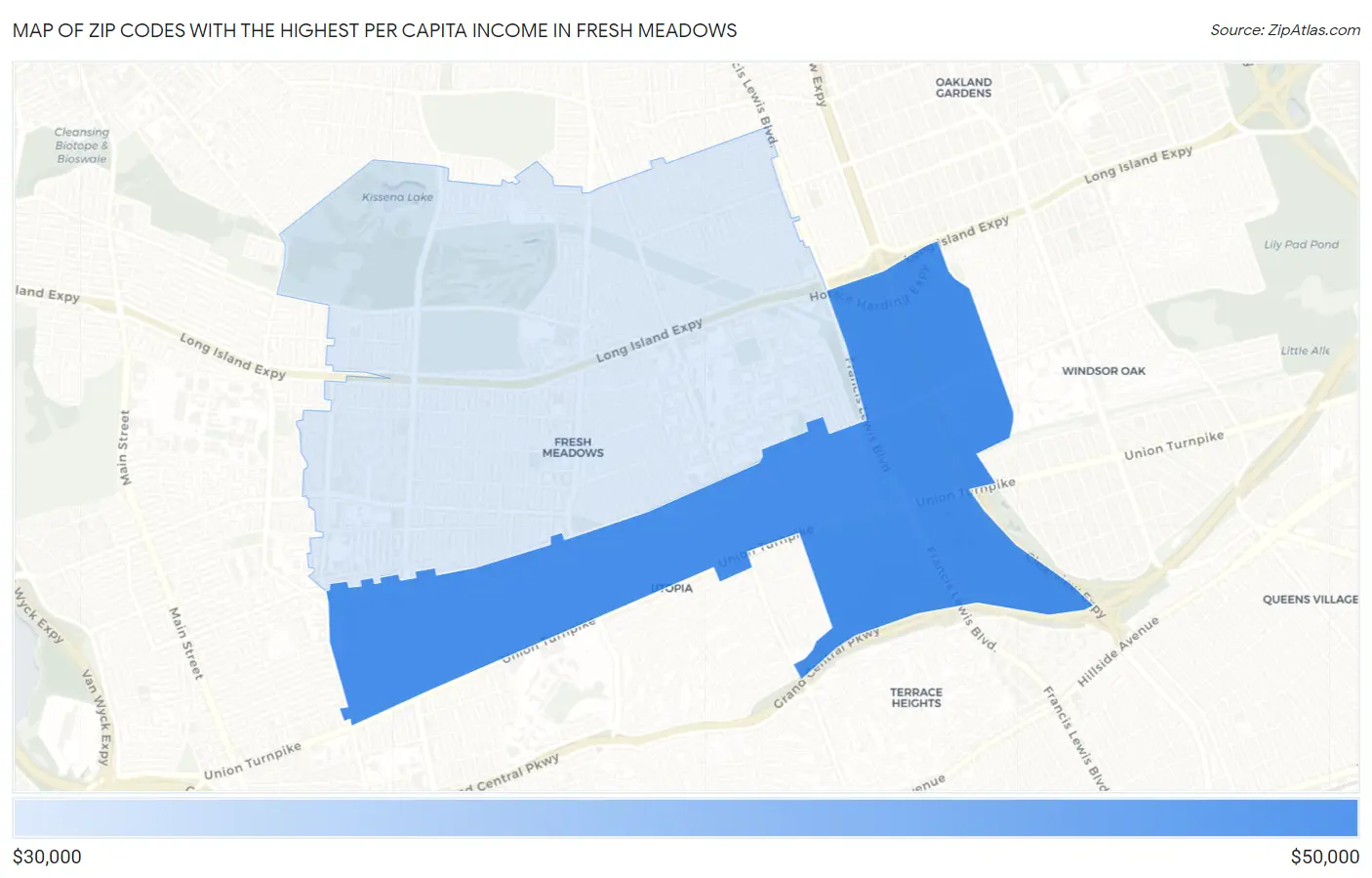 Zip Codes with the Highest Per Capita Income in Fresh Meadows Map