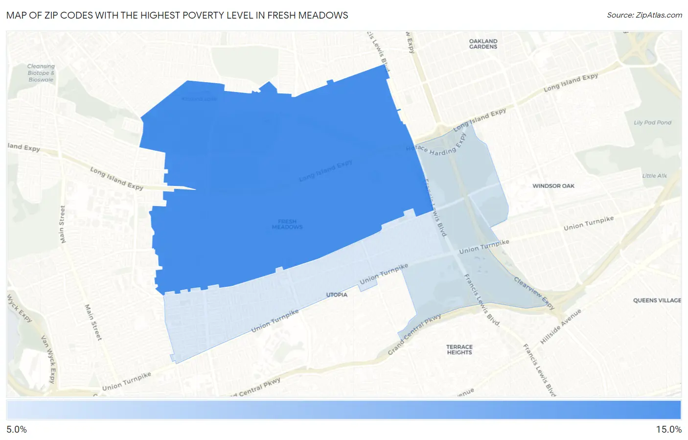 Zip Codes with the Highest Poverty Level in Fresh Meadows Map