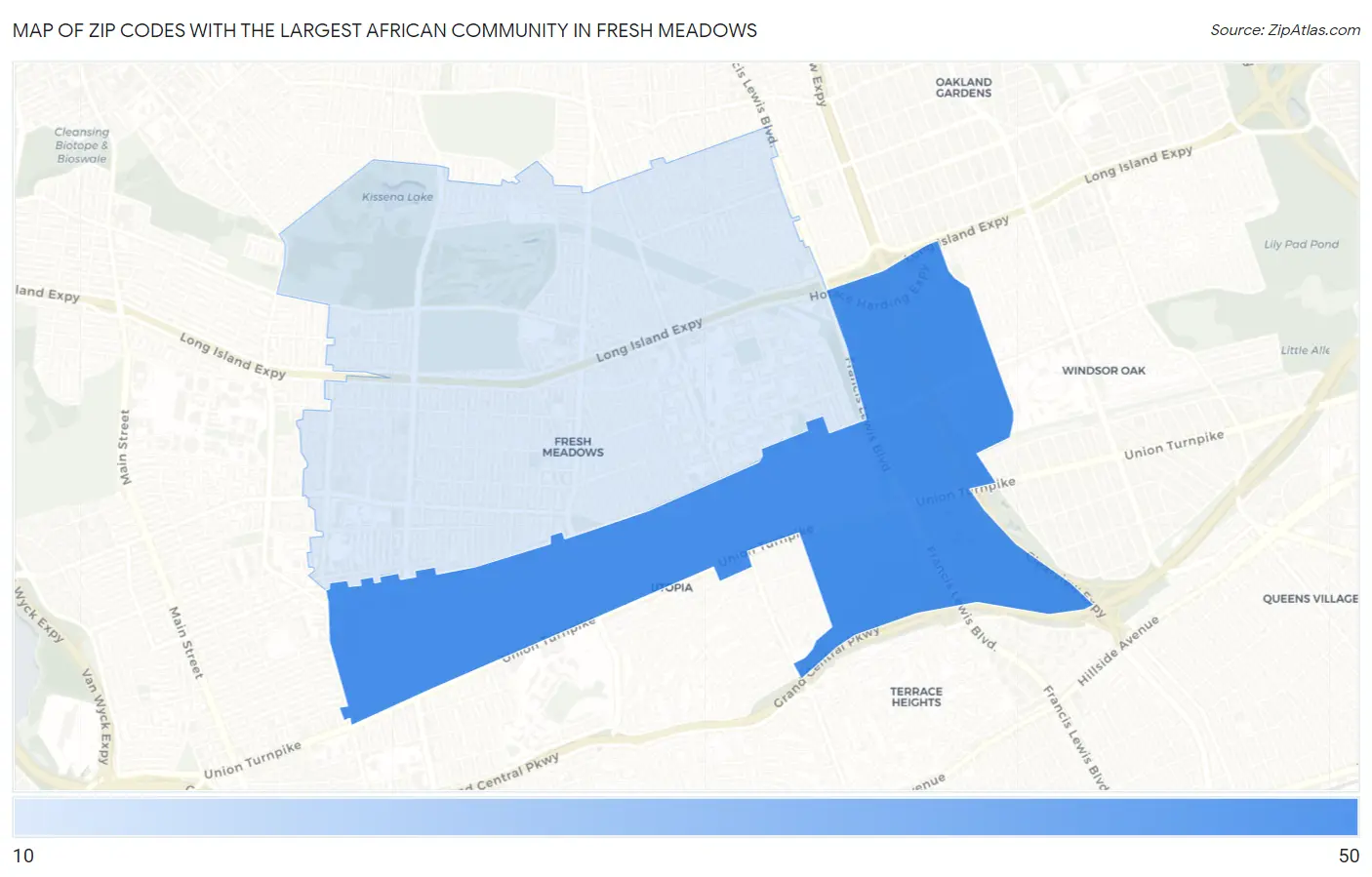 Zip Codes with the Largest African Community in Fresh Meadows Map
