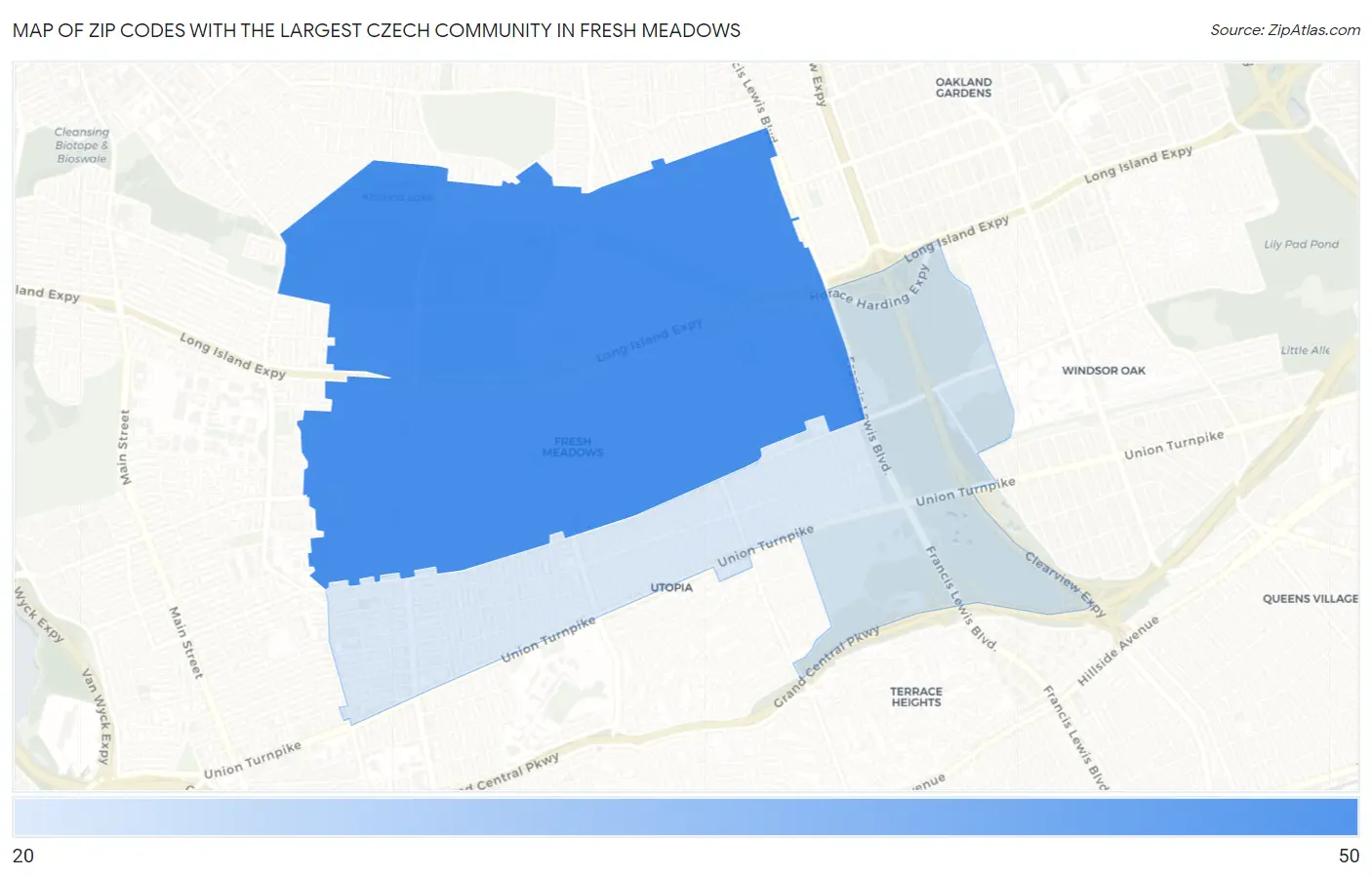 Zip Codes with the Largest Czech Community in Fresh Meadows Map