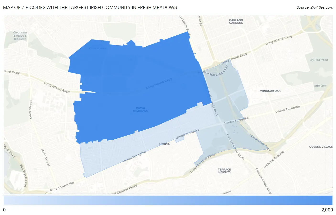 Zip Codes with the Largest Irish Community in Fresh Meadows Map