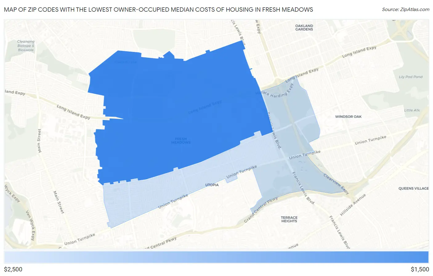 Zip Codes with the Lowest Owner-Occupied Median Costs of Housing in Fresh Meadows Map