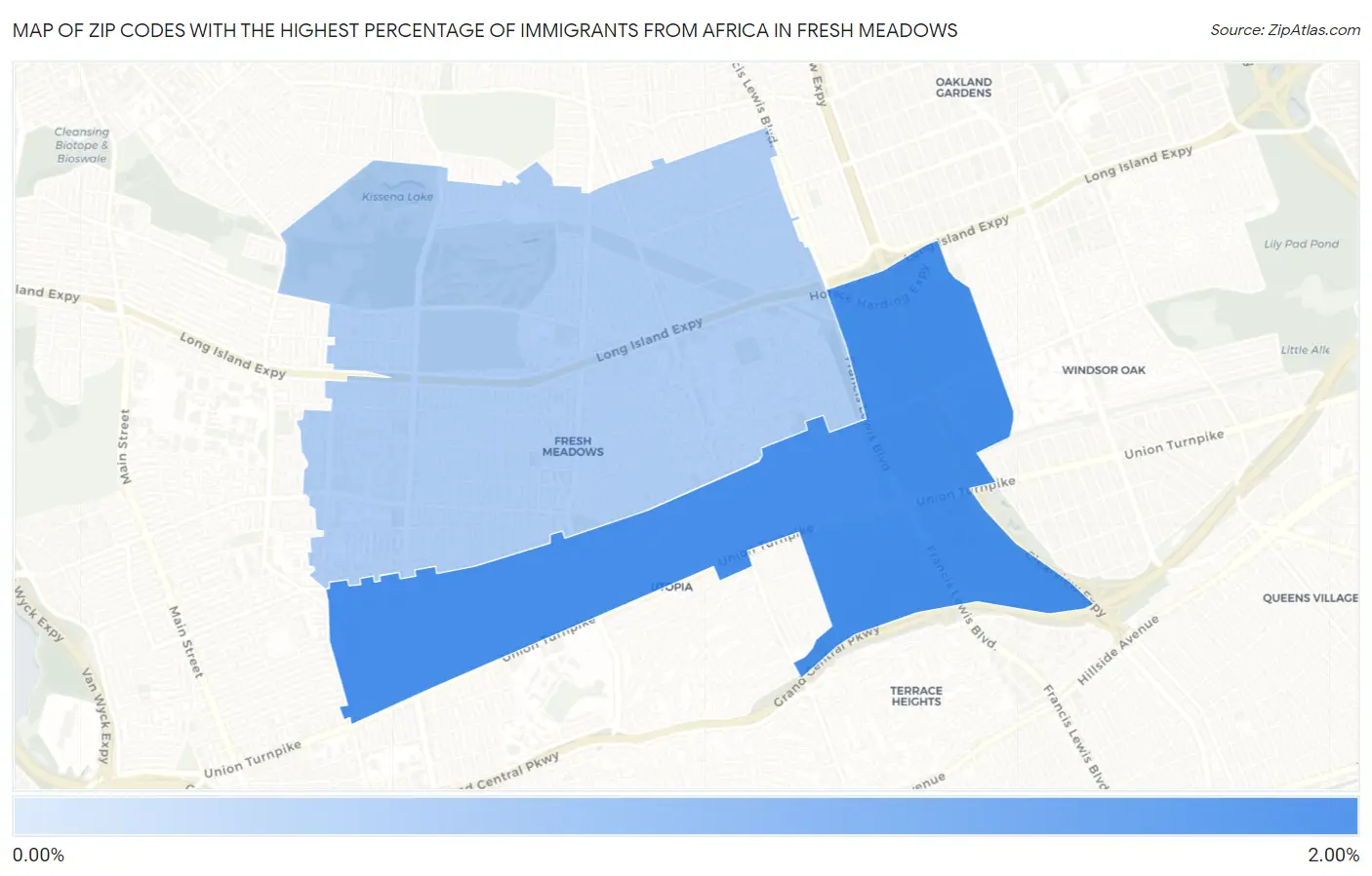 Zip Codes with the Highest Percentage of Immigrants from Africa in Fresh Meadows Map
