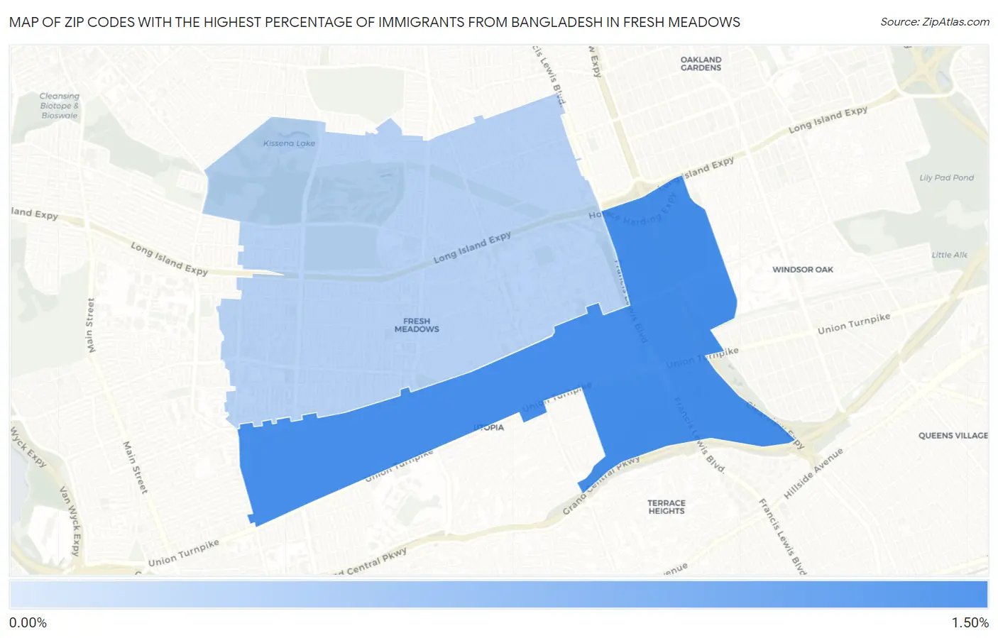 Zip Codes with the Highest Percentage of Immigrants from Bangladesh in Fresh Meadows Map