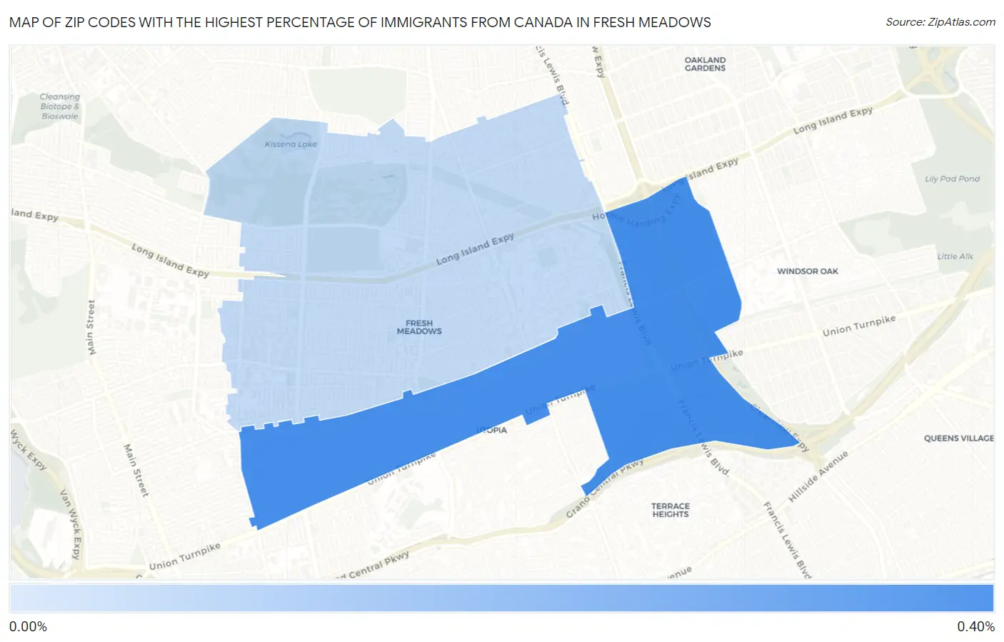 Zip Codes with the Highest Percentage of Immigrants from Canada in Fresh Meadows Map