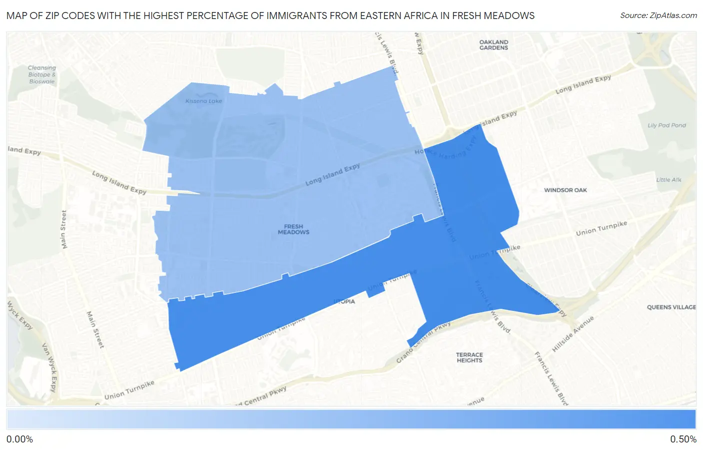 Zip Codes with the Highest Percentage of Immigrants from Eastern Africa in Fresh Meadows Map