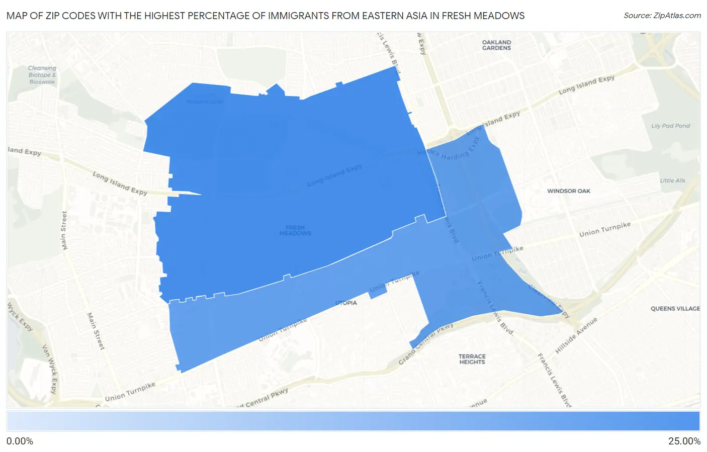 Zip Codes with the Highest Percentage of Immigrants from Eastern Asia in Fresh Meadows Map