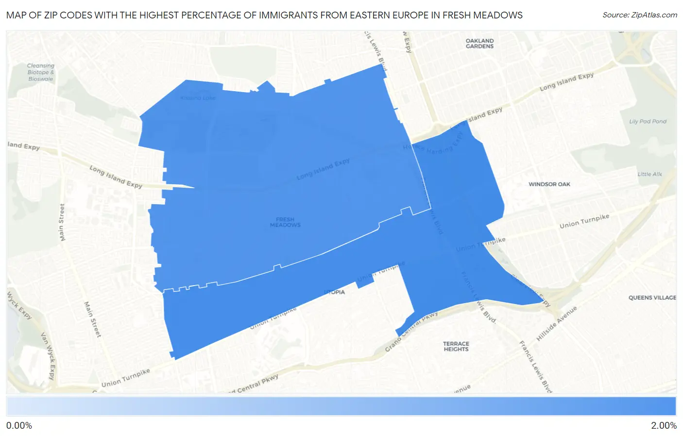 Zip Codes with the Highest Percentage of Immigrants from Eastern Europe in Fresh Meadows Map
