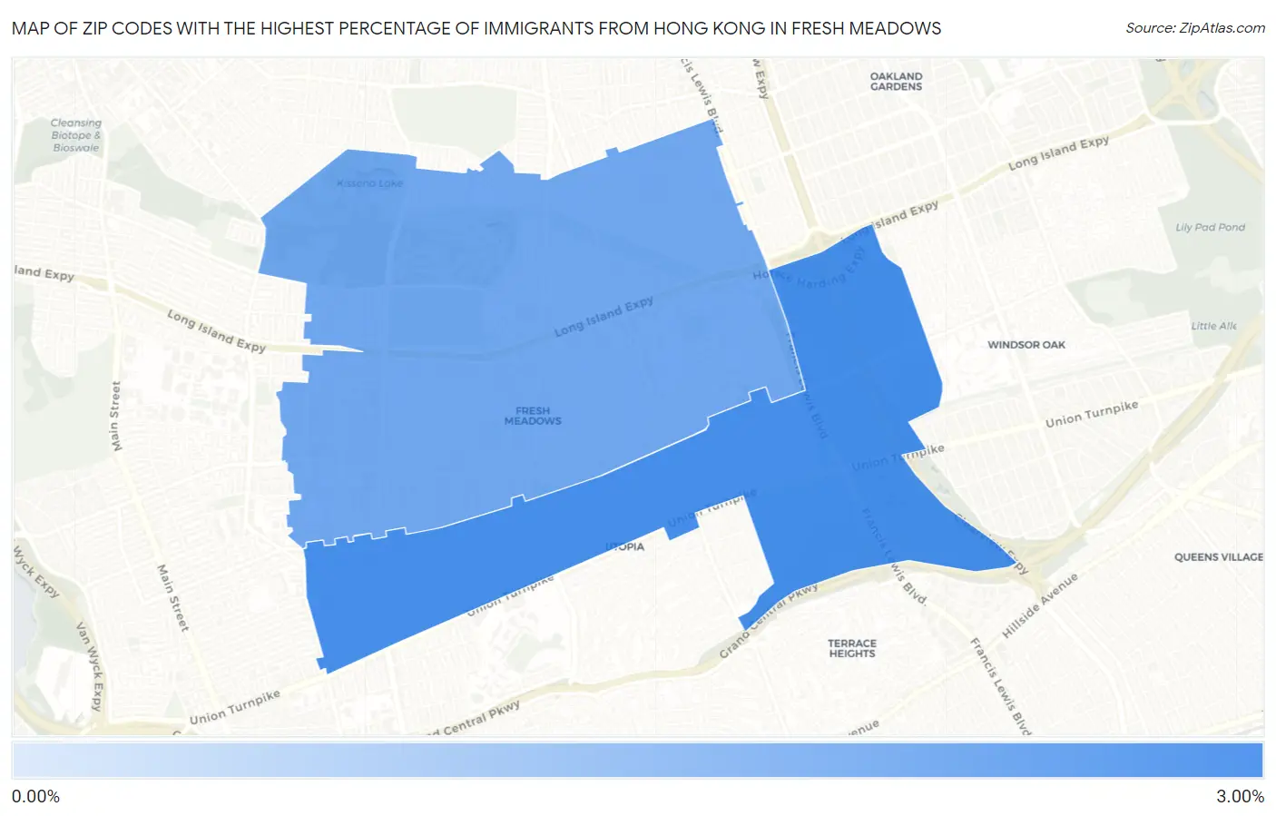 Zip Codes with the Highest Percentage of Immigrants from Hong Kong in Fresh Meadows Map