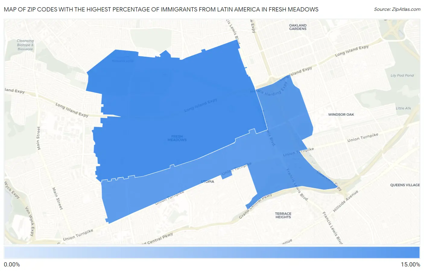 Zip Codes with the Highest Percentage of Immigrants from Latin America in Fresh Meadows Map