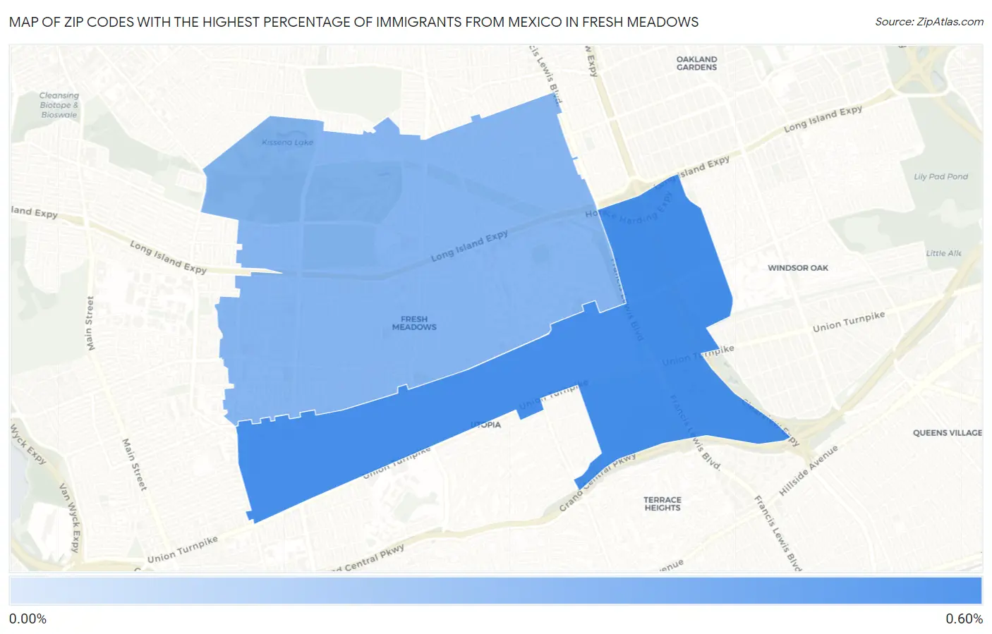Zip Codes with the Highest Percentage of Immigrants from Mexico in Fresh Meadows Map