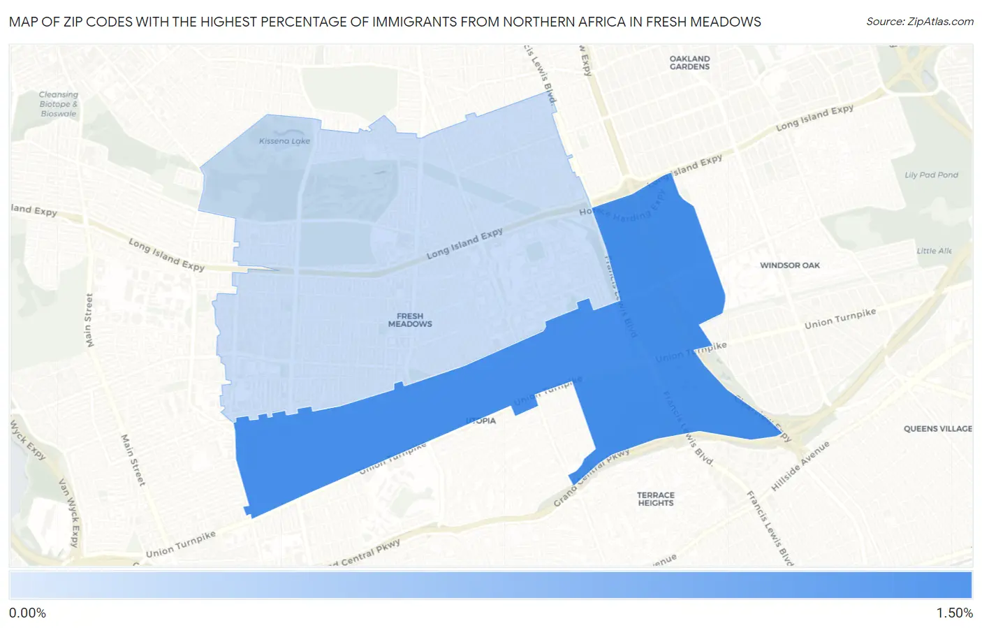 Zip Codes with the Highest Percentage of Immigrants from Northern Africa in Fresh Meadows Map