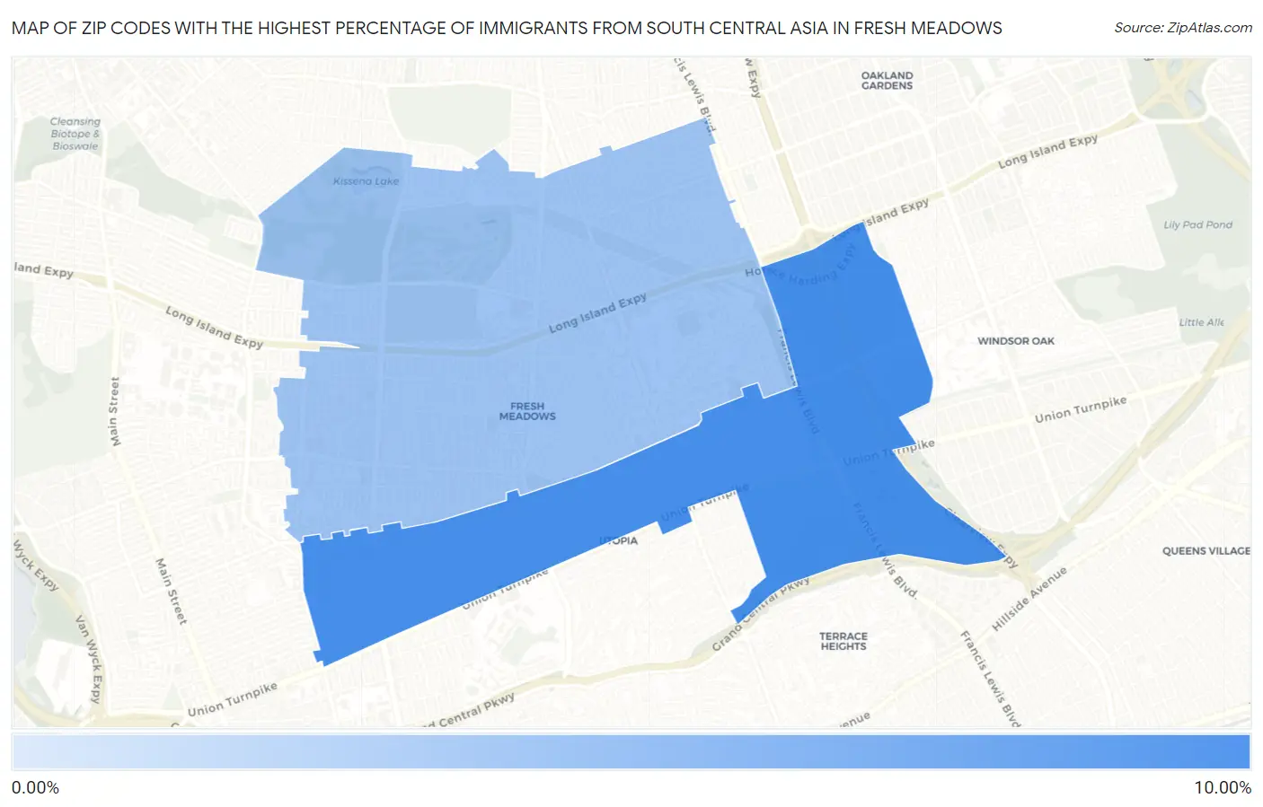 Zip Codes with the Highest Percentage of Immigrants from South Central Asia in Fresh Meadows Map