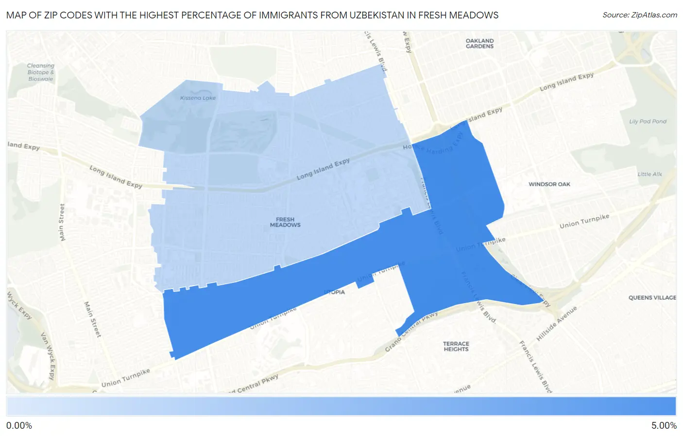 Zip Codes with the Highest Percentage of Immigrants from Uzbekistan in Fresh Meadows Map