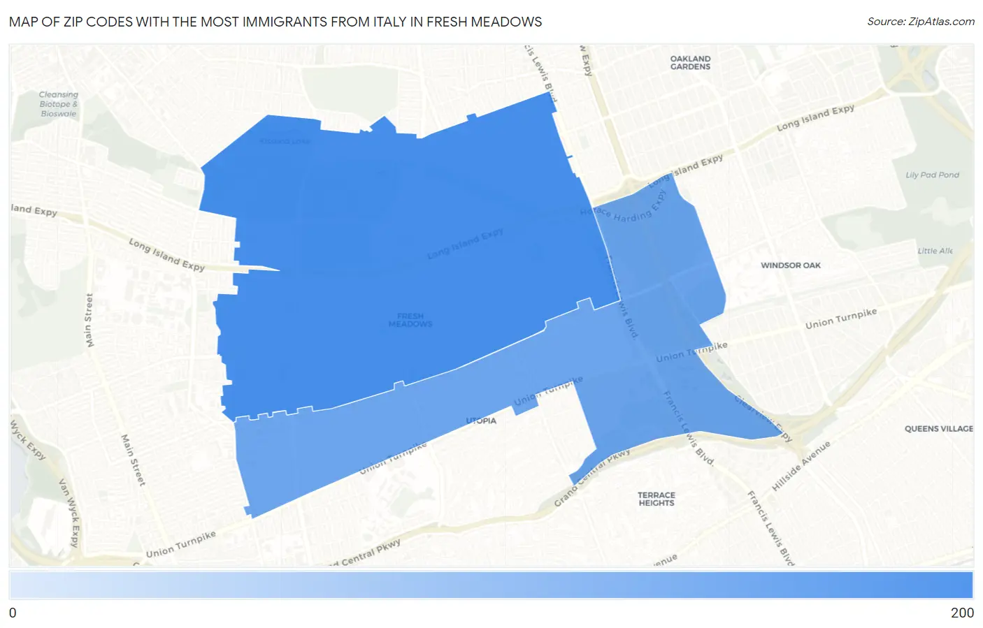 Zip Codes with the Most Immigrants from Italy in Fresh Meadows Map