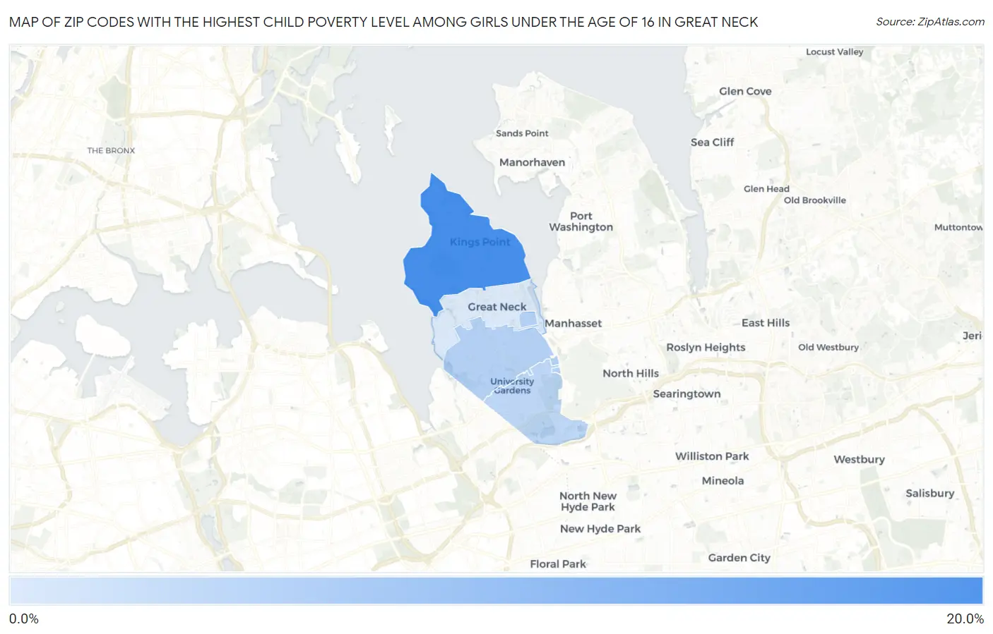 Zip Codes with the Highest Child Poverty Level Among Girls Under the Age of 16 in Great Neck Map