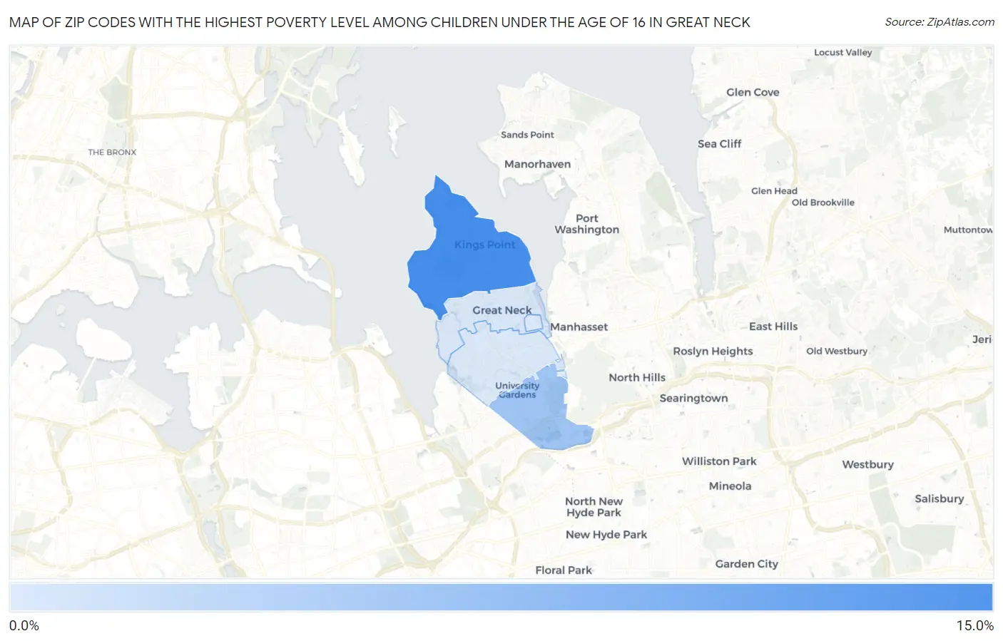 Zip Codes with the Highest Poverty Level Among Children Under the Age of 16 in Great Neck Map